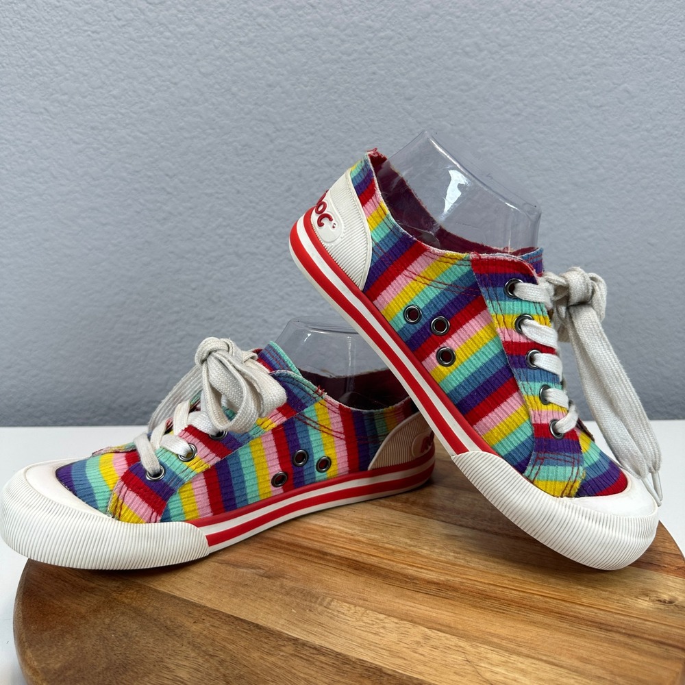 Rocket Dog Jazzin Rainbow Stripe Corduroy Low Top Sneakers SZ 6 Kidcore Retro - Picture 5 of 8